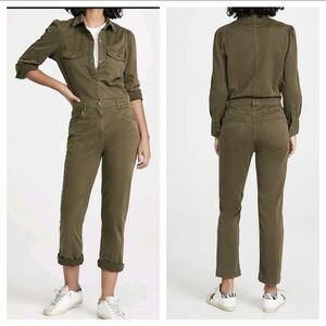 DL1961 Freja Cotton Twill Jumpsuit Medium Army Green Utility Long Sleeve